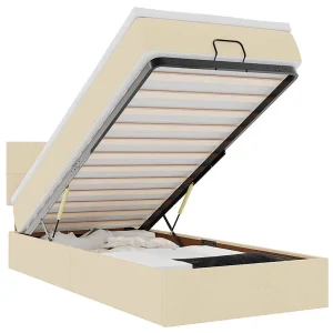 Bed met matras 90×200 cm stof crèmekleurig