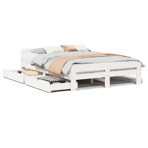 Bedframe zonder matras massief grenenhout wit 150×200 cm Bedframe zonder matras massief grenenhout wit 150×200 cm