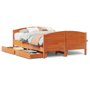 Bed met matras massief grenenhout wasbruin 140×190 cm Bed met matras massief grenenhout wasbruin 140×190 cm