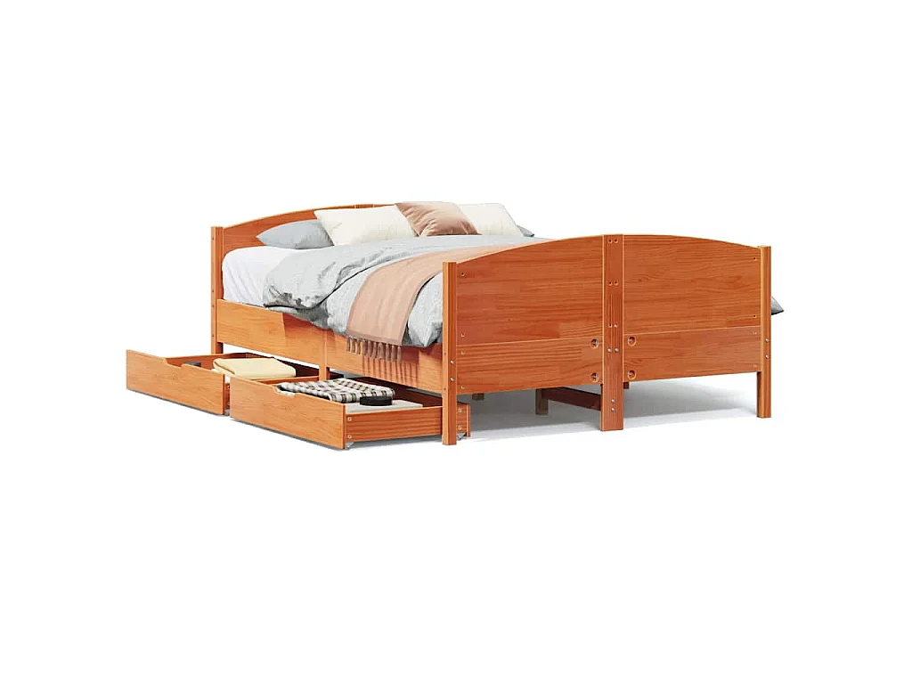 Bed met matras massief grenenhout wasbruin 140x190 cm