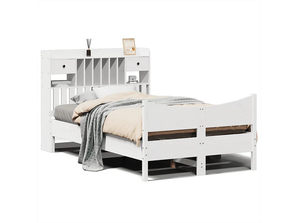 Bedframe zonder matras massief grenenhout wit 135x190 cm