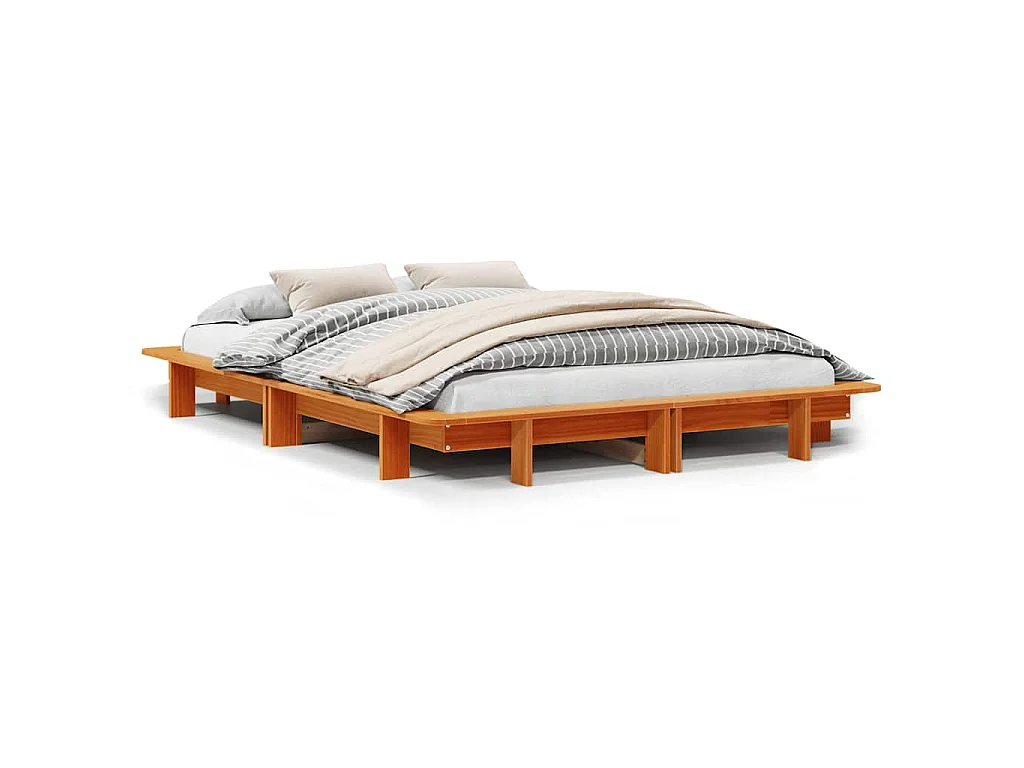 Bedframe zonder matras massief grenenhout wasbruin 120x190 cm