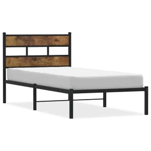 Bedframe zonder matras metaal gerookt eikenkleurig 80×200 cm Bedframe zonder matras metaal gerookt eikenkleurig 80×200 cm