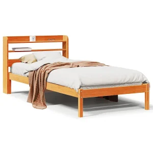 Bedframe met hoofdbord massief grenenhout wasbruin 75×190 cm