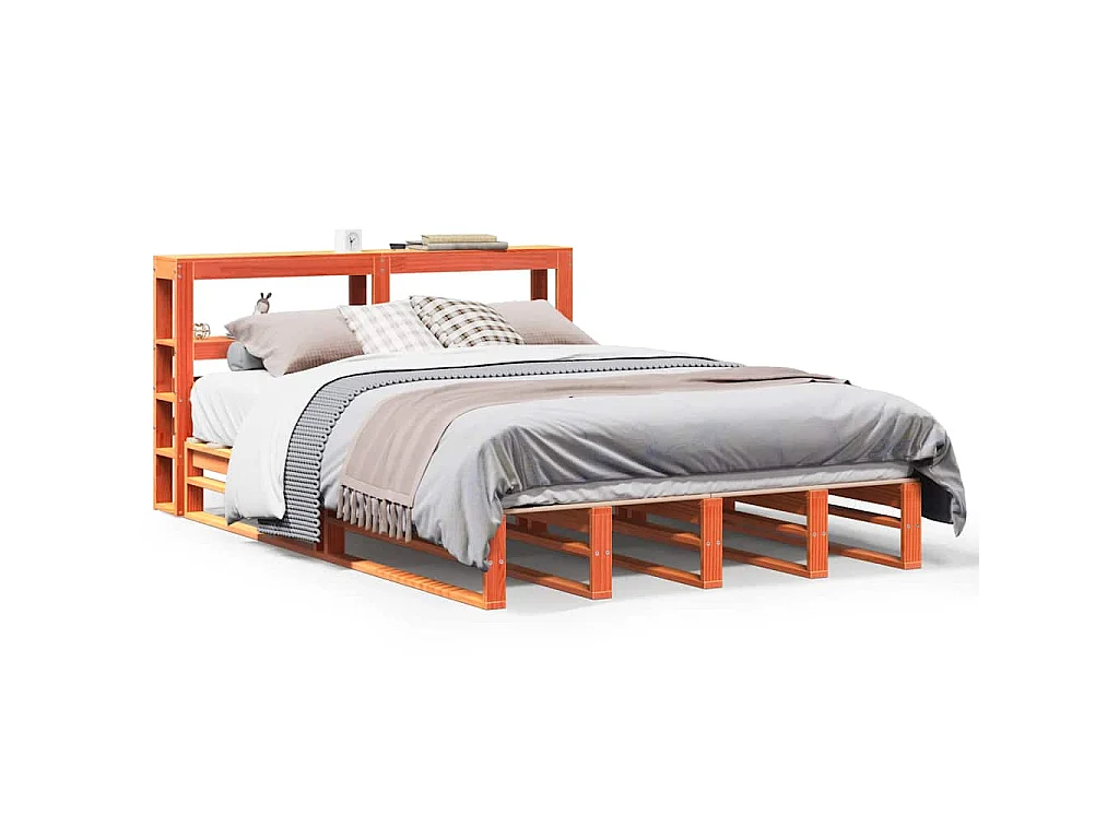 Bed met matras massief grenenhout wasbruin 140x190 cm