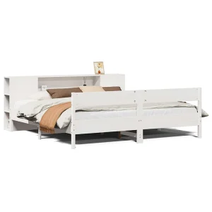 Bed met boekenkast zonder matras grenenhout wit 200×200 cm Bed met boekenkast zonder matras grenenhout wit 200×200 cm