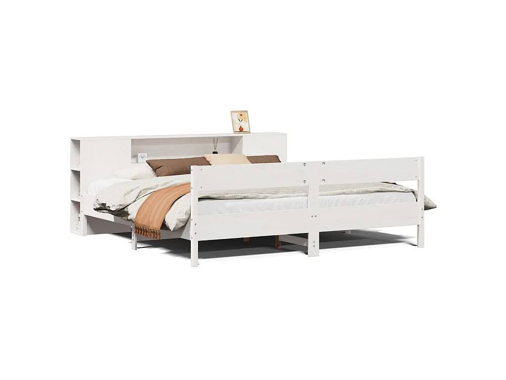 Bed met boekenkast zonder matras grenenhout wit 200x200 cm
