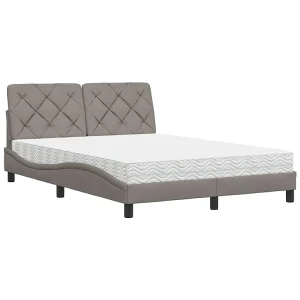 Bed met matras stof taupe 140×190 cm Bed met matras stof taupe 140×190 cm