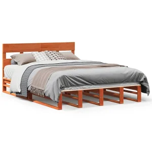 Bed met matras massief grenenhout wasbruin 140×190 cm Bed met matras massief grenenhout wasbruin 140×190 cm