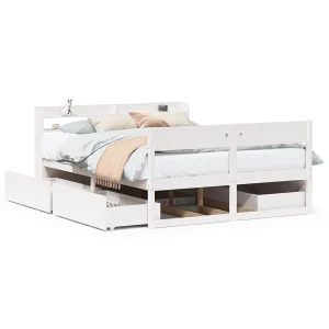 Bedframe zonder matras massief grenenhout wit 150×200 cm Bedframe zonder matras massief grenenhout wit 150×200 cm