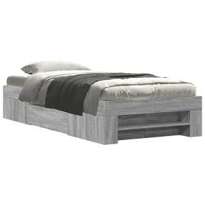 Bedframe bewerkt hout grijs sonoma eikenkleurig 90×200 cm Bedframe bewerkt hout grijs sonoma eikenkleurig 90×200 cm