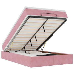 Bed poef met matras 120×190 cm fluweel roze Bed poef met matras 120×190 cm fluweel roze
