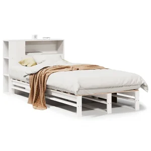 Bed met boekenkast zonder matras massief hout wit 75×190 cm Bed met boekenkast zonder matras massief hout wit 75×190 cm