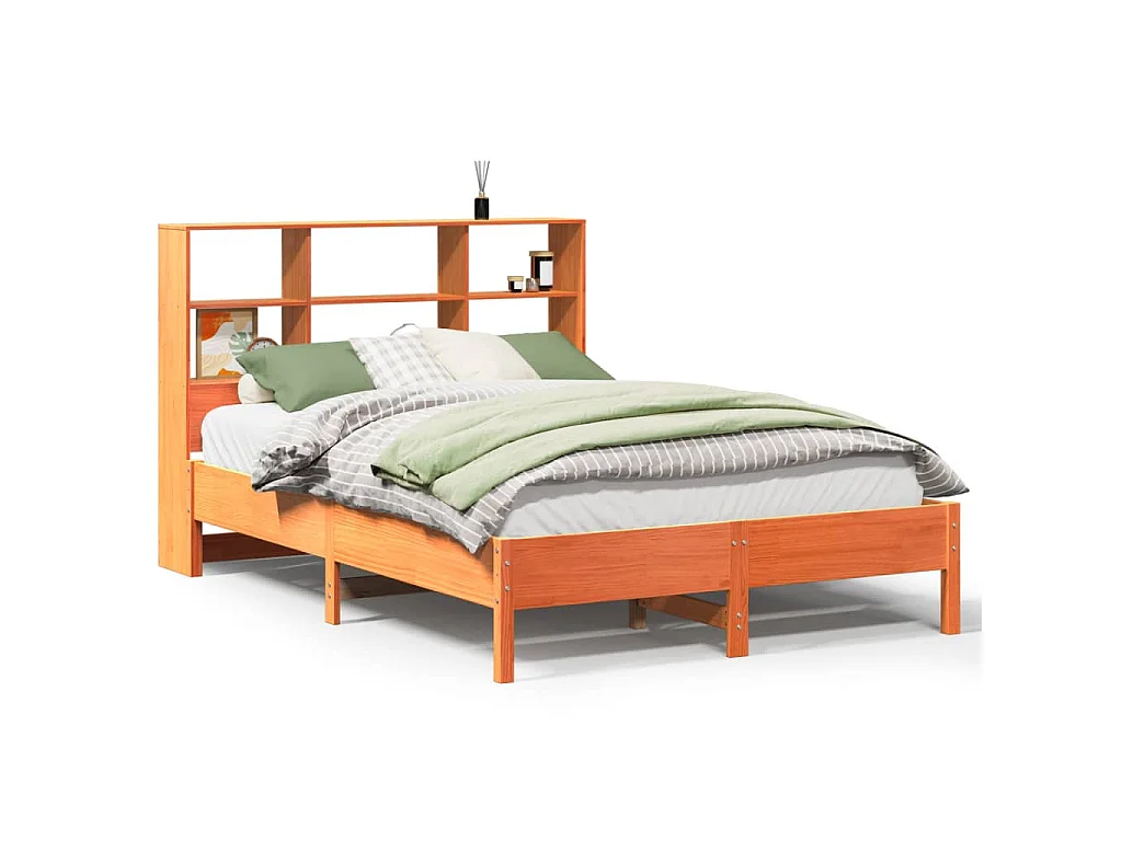 Bed met boekenkast zonder matras grenenhout wasbruin 160x200 cm