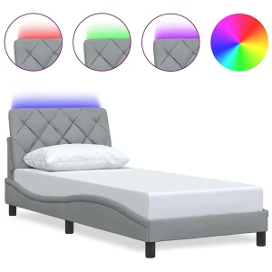 Bedframe met LED zonder matras 90×190 cm stof lichtgrijs Bedframe met LED zonder matras 90×190 cm stof lichtgrijs