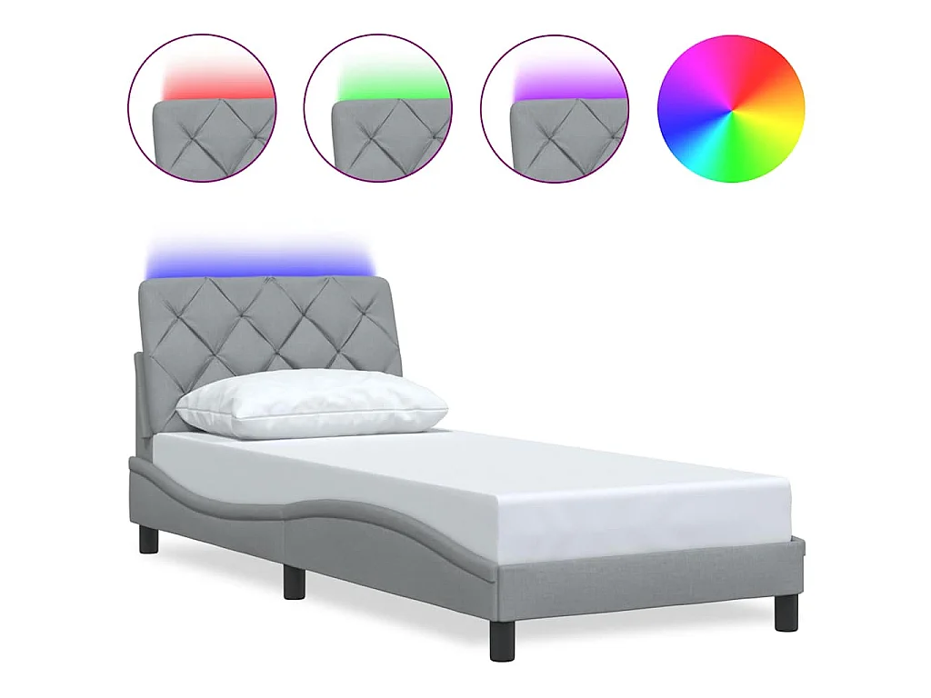 Bedframe met LED zonder matras 90x190 cm stof lichtgrijs