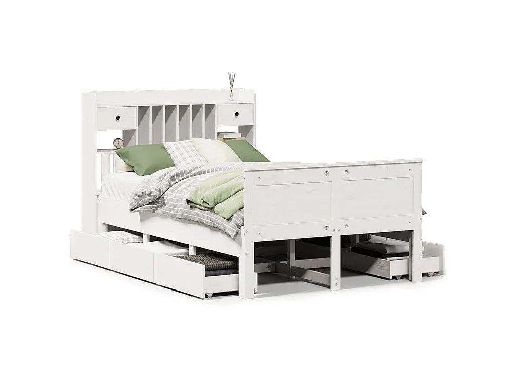 Bed met boekenkast zonder matras grenenhout wit 135x190 cm