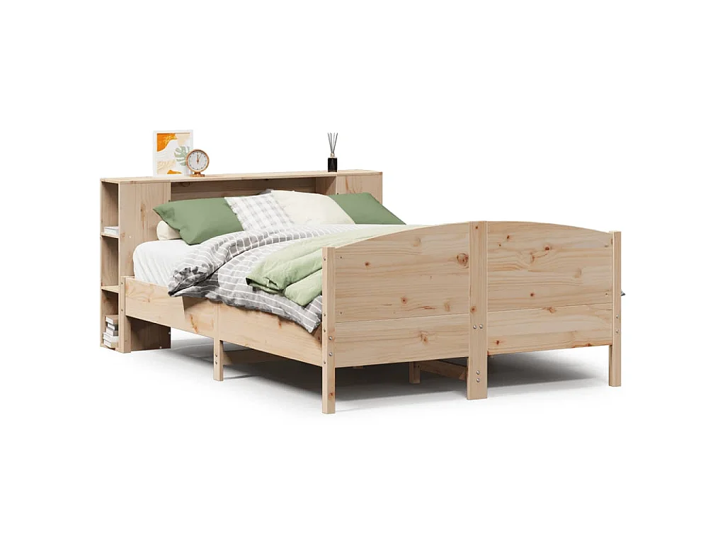 Bed met boekenkast zonder matras massief grenenhout 135x190 cm
