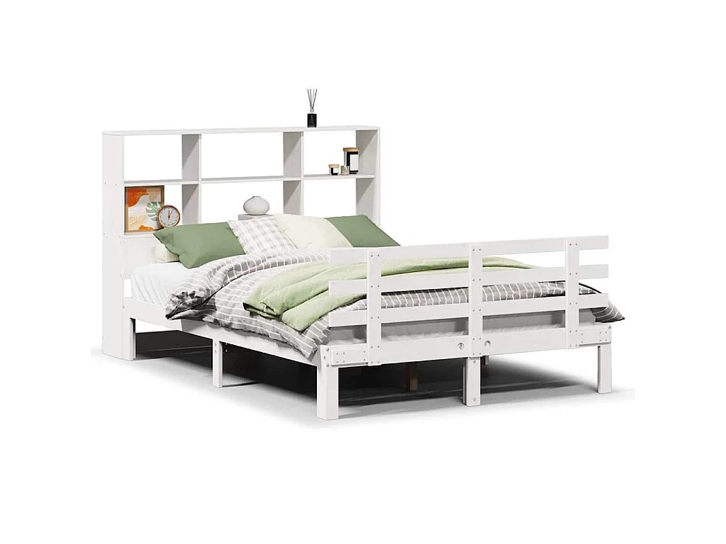 Bed met boekenkast zonder matras grenenhout wit 160x200 cm