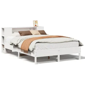 Bed met boekenkast zonder matras grenenhout wit 140×200 cm