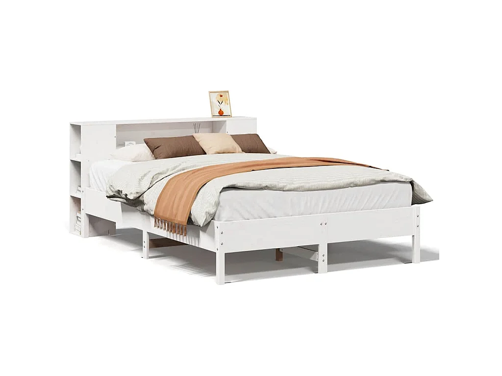 Bed met boekenkast zonder matras grenenhout wit 140x200 cm