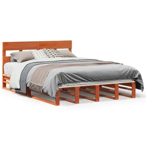 Bedframe zonder matras massief grenenhout wasbruin 150×200 cm