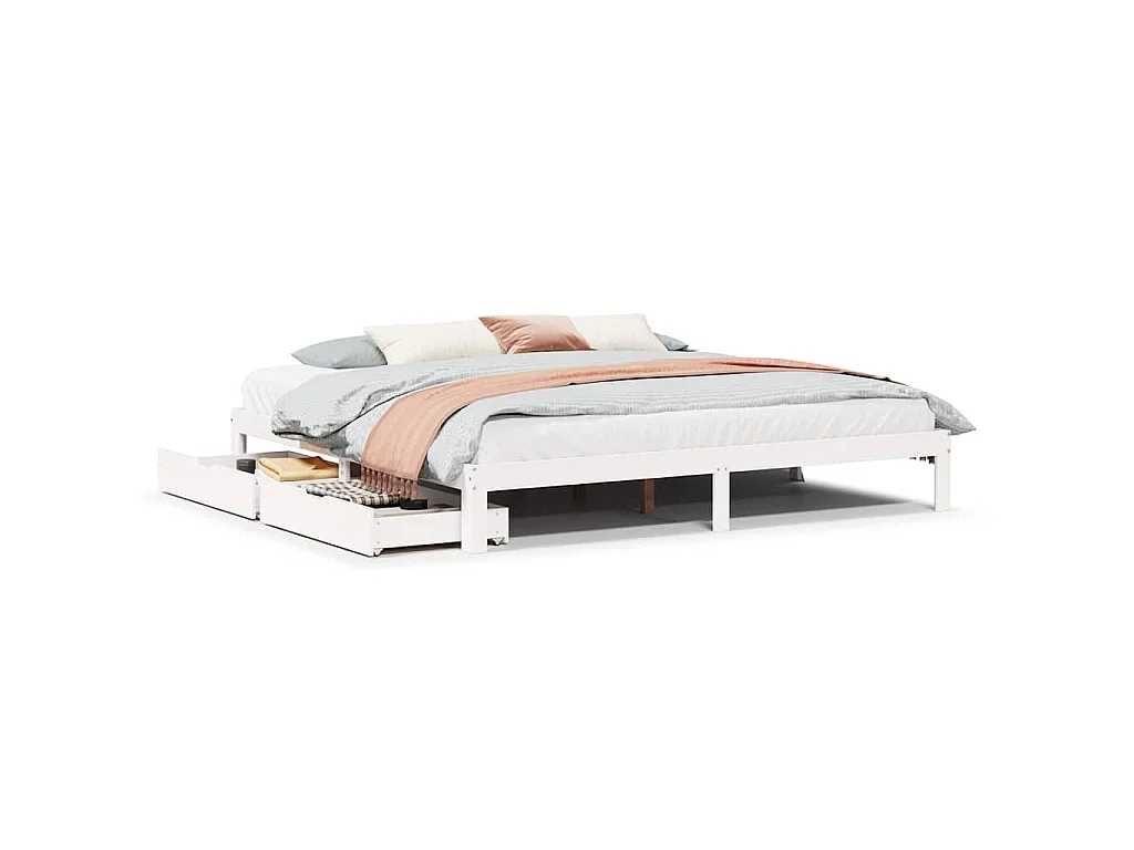 Bedframe met lades massief grenenhout wit 180x200 cm