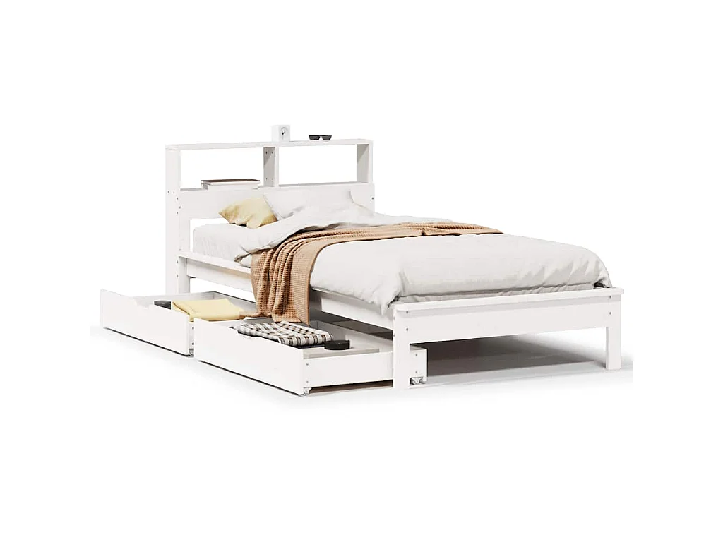 Bed met boekenkast zonder matras grenenhout wit 75x190 cm