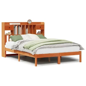 Bed met boekenkast zonder matras grenenhout wasbruin 150×200 cm