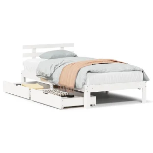 Bedframe met lades massief grenenhout wit 75×190 cm Bedframe met lades massief grenenhout wit 75×190 cm