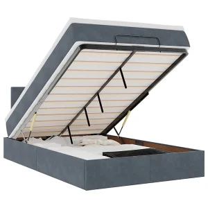 Bed poef met matras en LED's 120×190 cm fluweel donkergrijs Bed poef met matras en LED's 120×190 cm fluweel donkergrijs