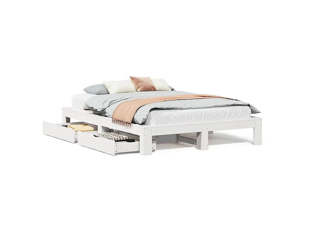 Bedframe zonder matras massief grenenhout wit 160x200 cm