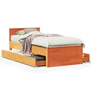 Bedframe met hoofdbord zonder matras hout wasbruin 90×190 cm Bedframe met hoofdbord zonder matras hout wasbruin 90×190 cm