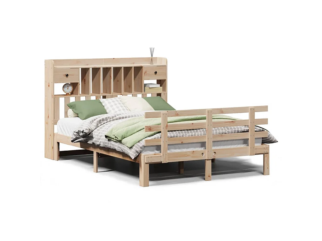 Bed met boekenkast zonder matras massief grenenhout 140x190 cm