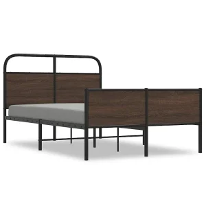Bedframe zonder matras bewerkt hout bruin eikenkleur 135×190 cm Bedframe zonder matras bewerkt hout bruin eikenkleur 135×190 cm