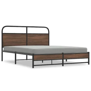 Bedframe zonder matras bewerkt hout bruin eikenkleur 150×200 cm Bedframe zonder matras bewerkt hout bruin eikenkleur 150×200 cm