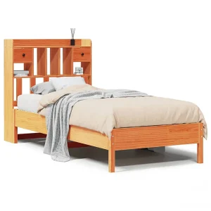 Bed met boekenkast zonder matras grenenhout wasbruin 75×190 cm Bed met boekenkast zonder matras grenenhout wasbruin 75×190 cm
