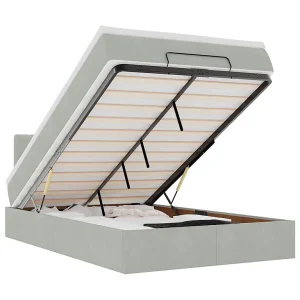 Bed poef met matras 120×190 cm fluweel lichtgrijs Bed poef met matras 120×190 cm fluweel lichtgrijs