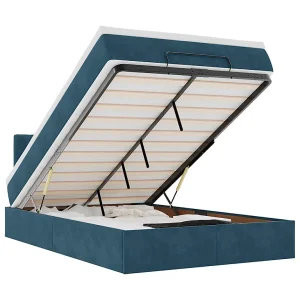 Bed poef met matras en LED's 120×190 cm fluweel donkerblauw