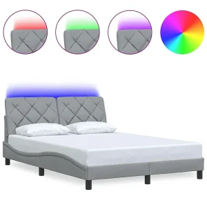 Bedframe met LED zonder matras 120×200 cm stof lichtgrijs