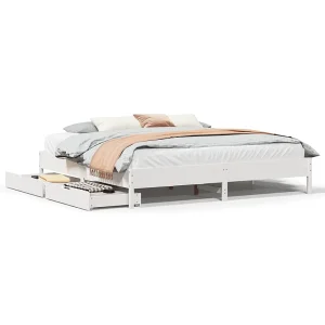 Bedframe zonder matras massief grenenhout wit 180×200 cm