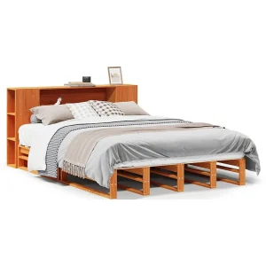 Bed met boekenkast zonder matras hout wasbruin 135×190 cm Bed met boekenkast zonder matras hout wasbruin 135×190 cm