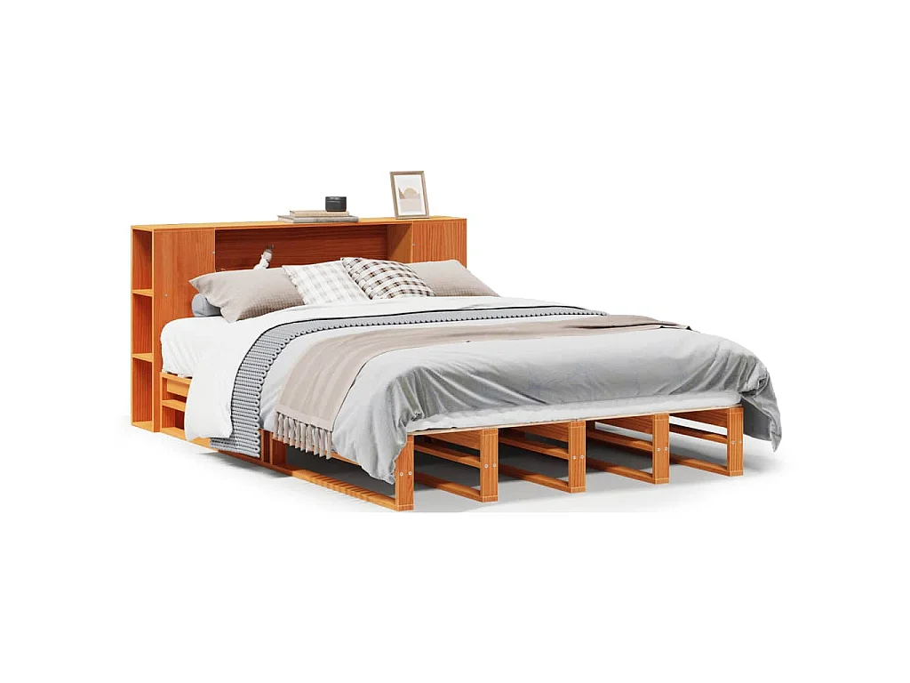 Bed met boekenkast zonder matras hout wasbruin 135x190 cm