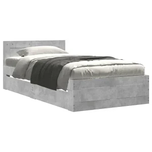Bedframe met hoofdeinde bewerkt hout betongrijs 90×200 cm