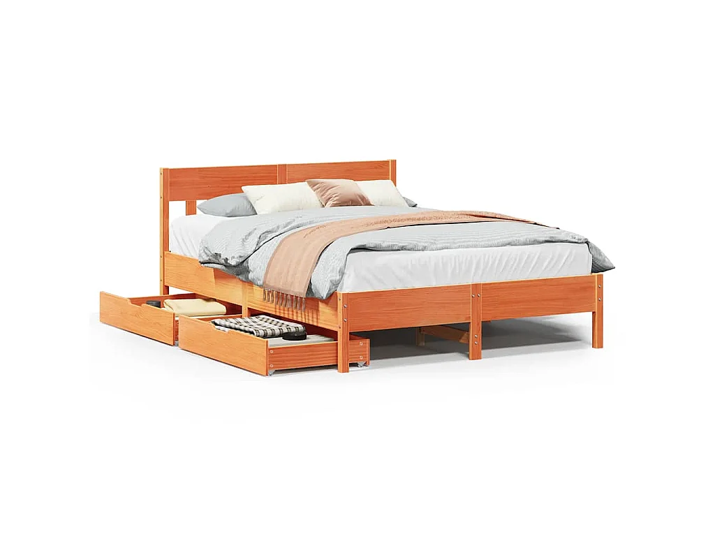 Bedframe zonder matras massief grenenhout wasbruin 120x190 cm