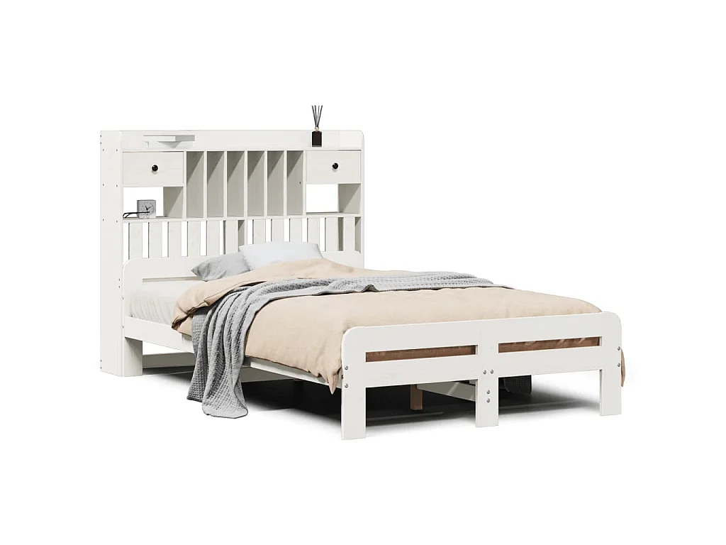 Bed met boekenkast zonder matras grenenhout wit 135x190 cm