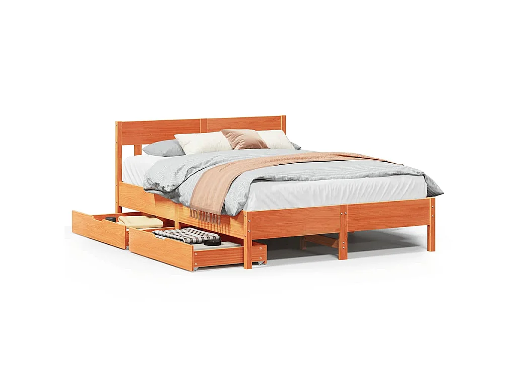 Bedframe zonder matras massief grenenhout wasbruin 120x200 cm
