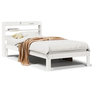 Bedframe met hoofdbord massief grenenhout wit 75×190 cm Bedframe met hoofdbord massief grenenhout wit 75×190 cm
