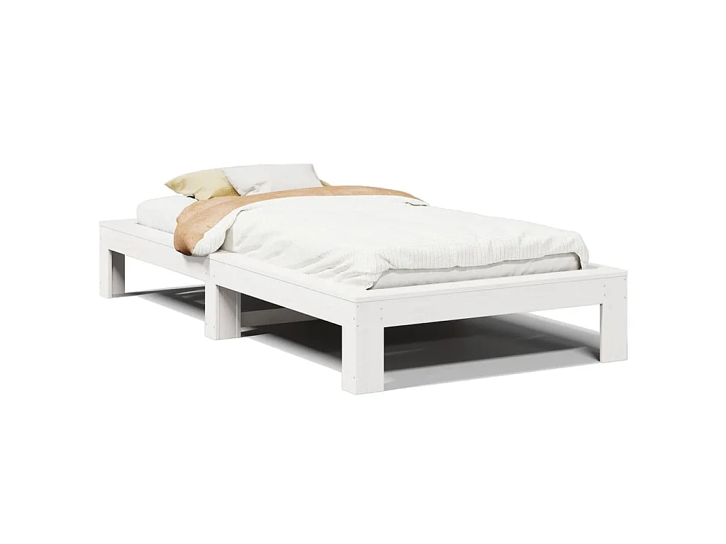 Bedframe zonder matras massief grenenhout wit 75x190 cm