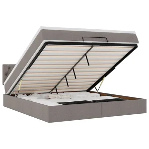 Bed poef met matras en LED's 180×200 cm stof taupe